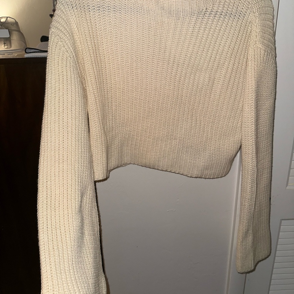 Women's Cream Sweater with Statement Sleeves